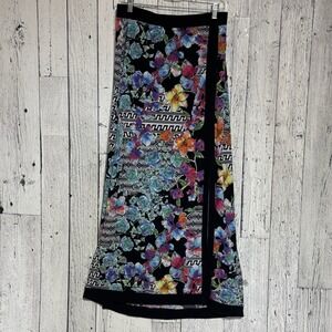 Eci New York Women's Maxi Long Skirt Size M Black Geometric Floral Print